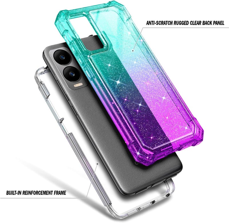 WDHD for Cricket Icon 6 Case (SL219C), AT&T Verge (SL219A) with [Built-in Screen Protector] 9FT Military Grade Drop Tested, Full-Body Protective Shockproof Bumper Cover (Glitter Aqua/Purple) - Image 4